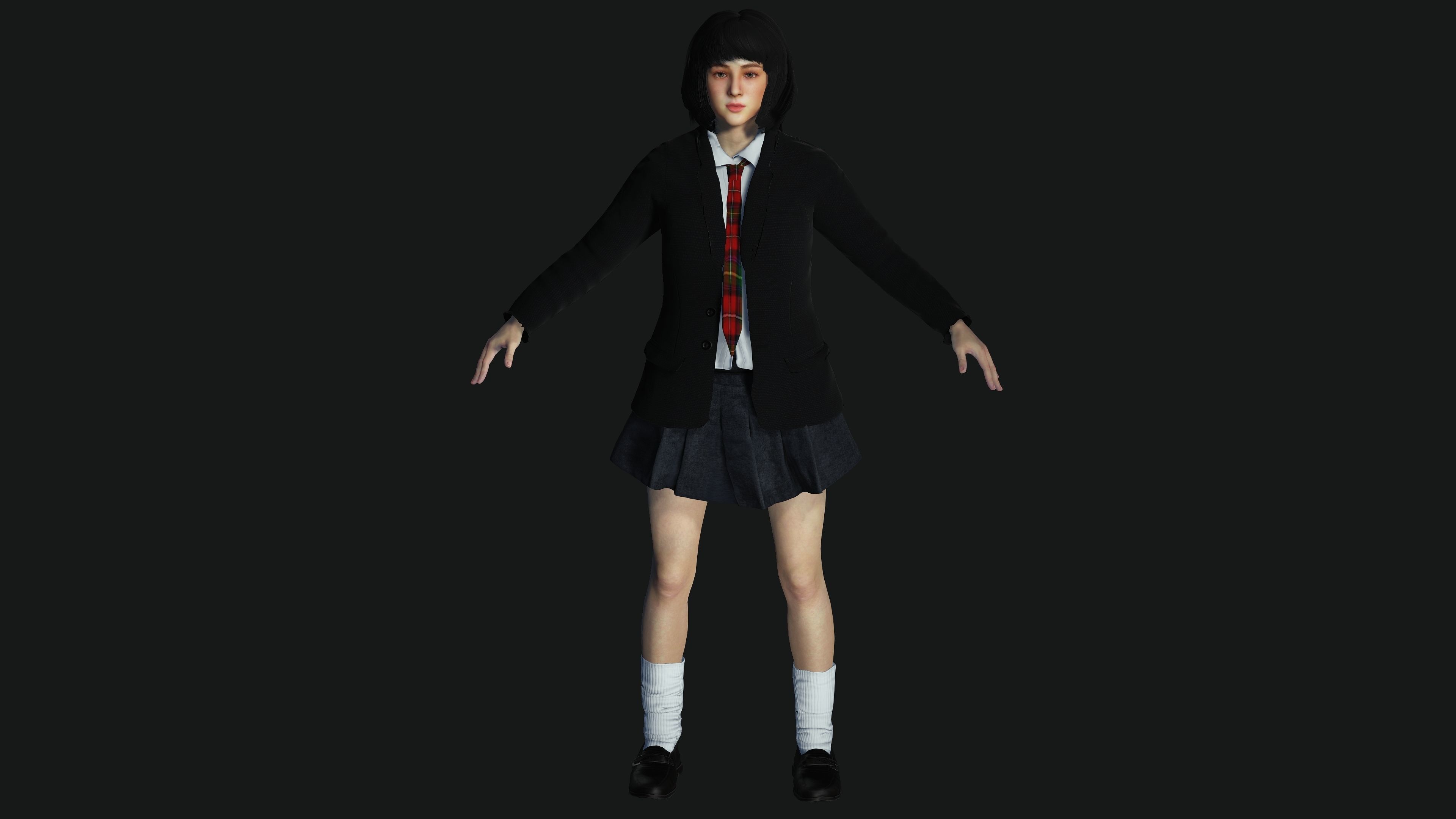 AAA 3D REALISTIC CHARACTER - BEAUTIFUL ASIAN FEMALE STUDENT 01 Low-poly 3D model_14