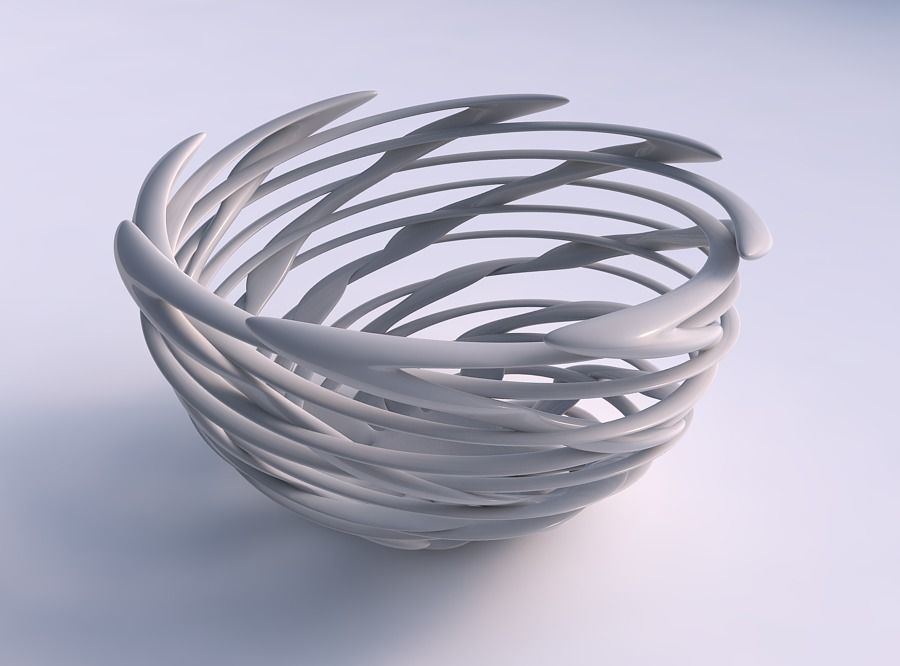 Bowl wide cylindrical with interlacing thin lattice very twisted 3D print model_0