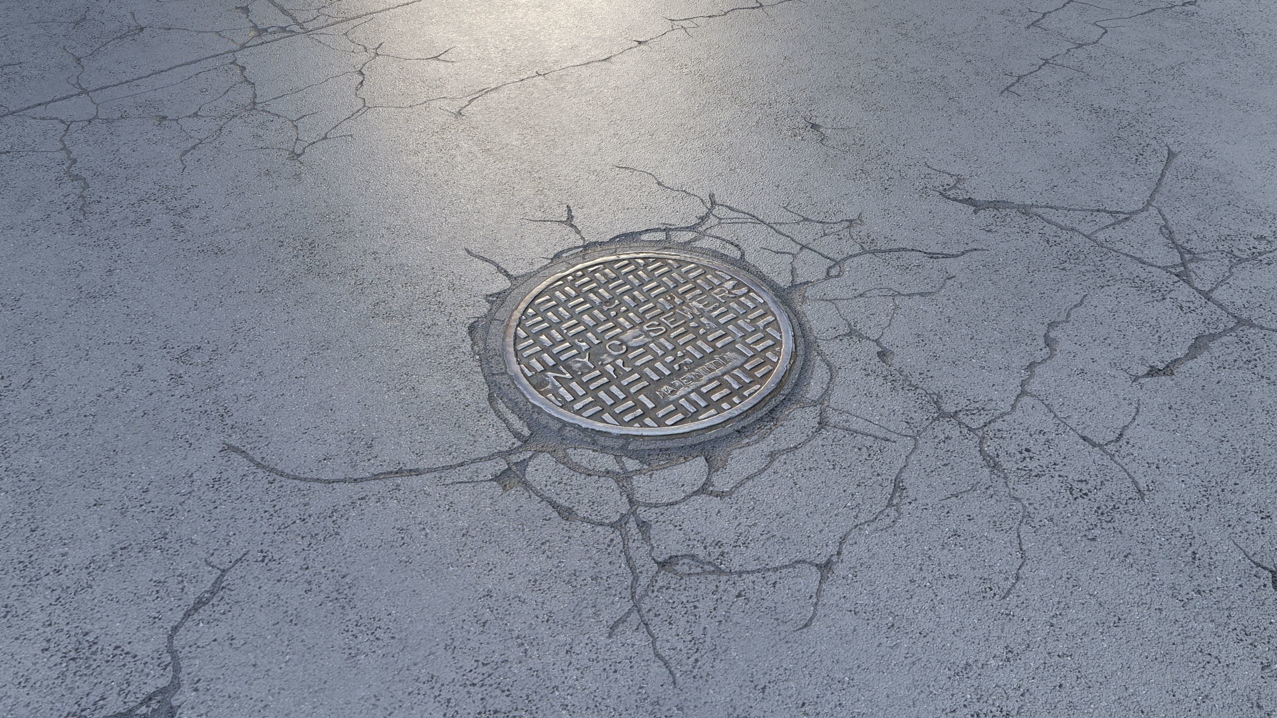 Editable Asphalt with cracks and patches 3D model_5