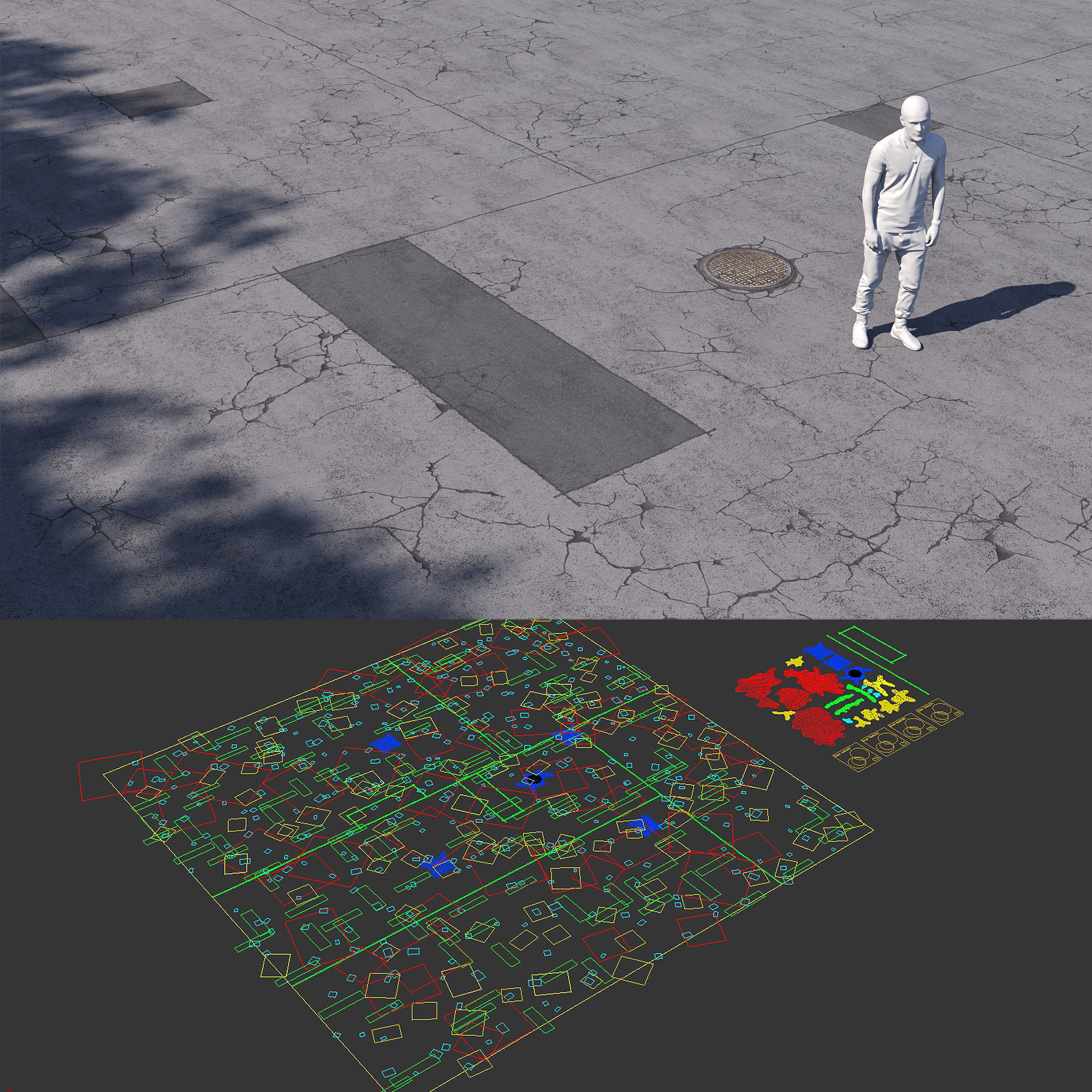 Editable Asphalt with cracks and patches 3D model_7