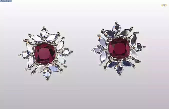 stud earrings with cushion cut gem stone in center