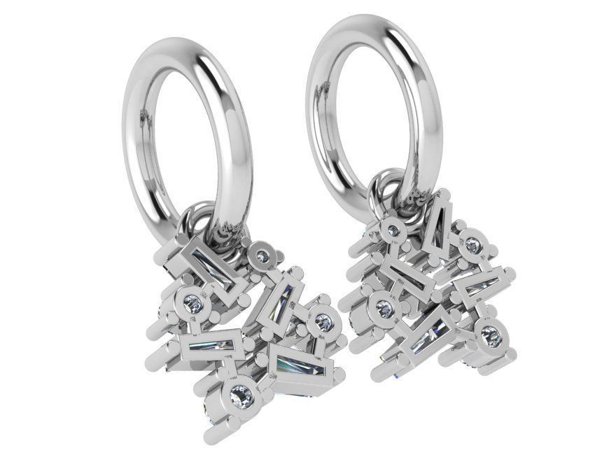 Snowflake Diamond Earring 4520 3D print model_4