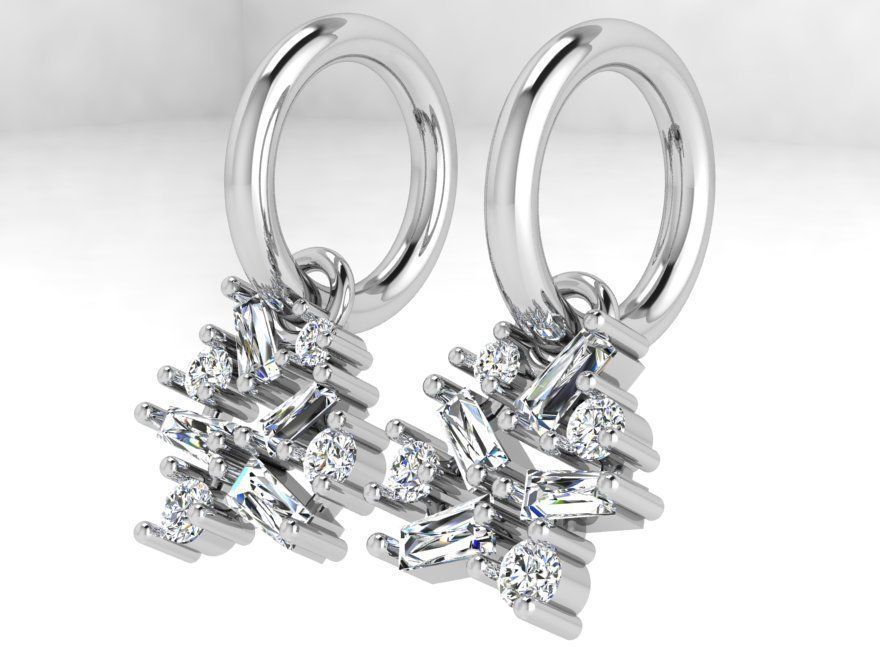 Snowflake Diamond Earring 4520 3D print model_3