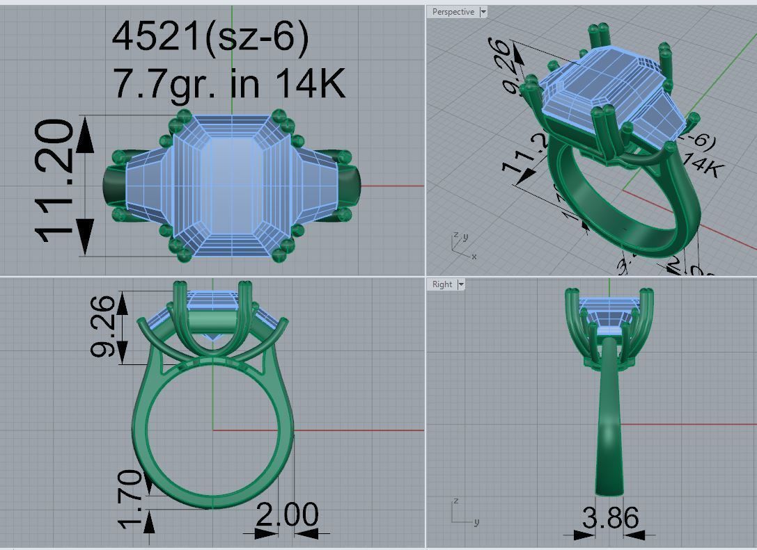 Three Stone Emerald Ring 4521 3D print model_5