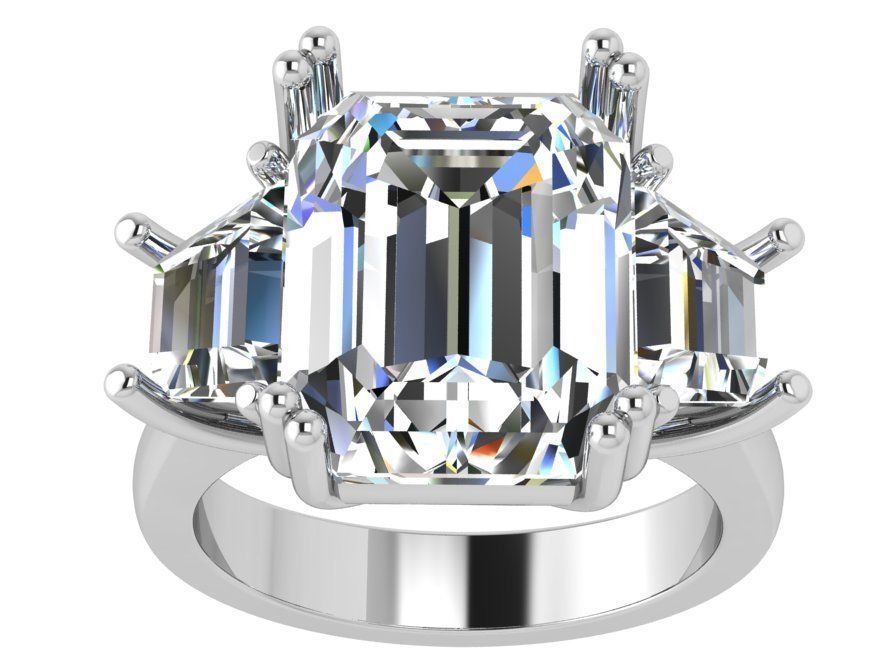 Three Stone Emerald Ring 4521 3D print model_2