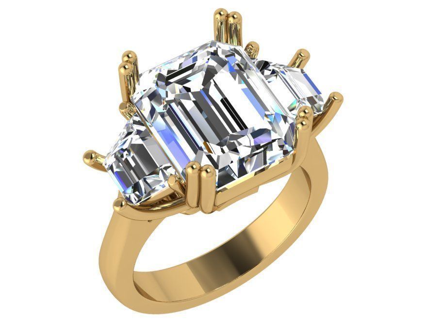 Three Stone Emerald Ring 4521 3D print model_1