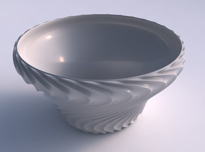 Bowl wide and twisted with wavy extruded lines 4