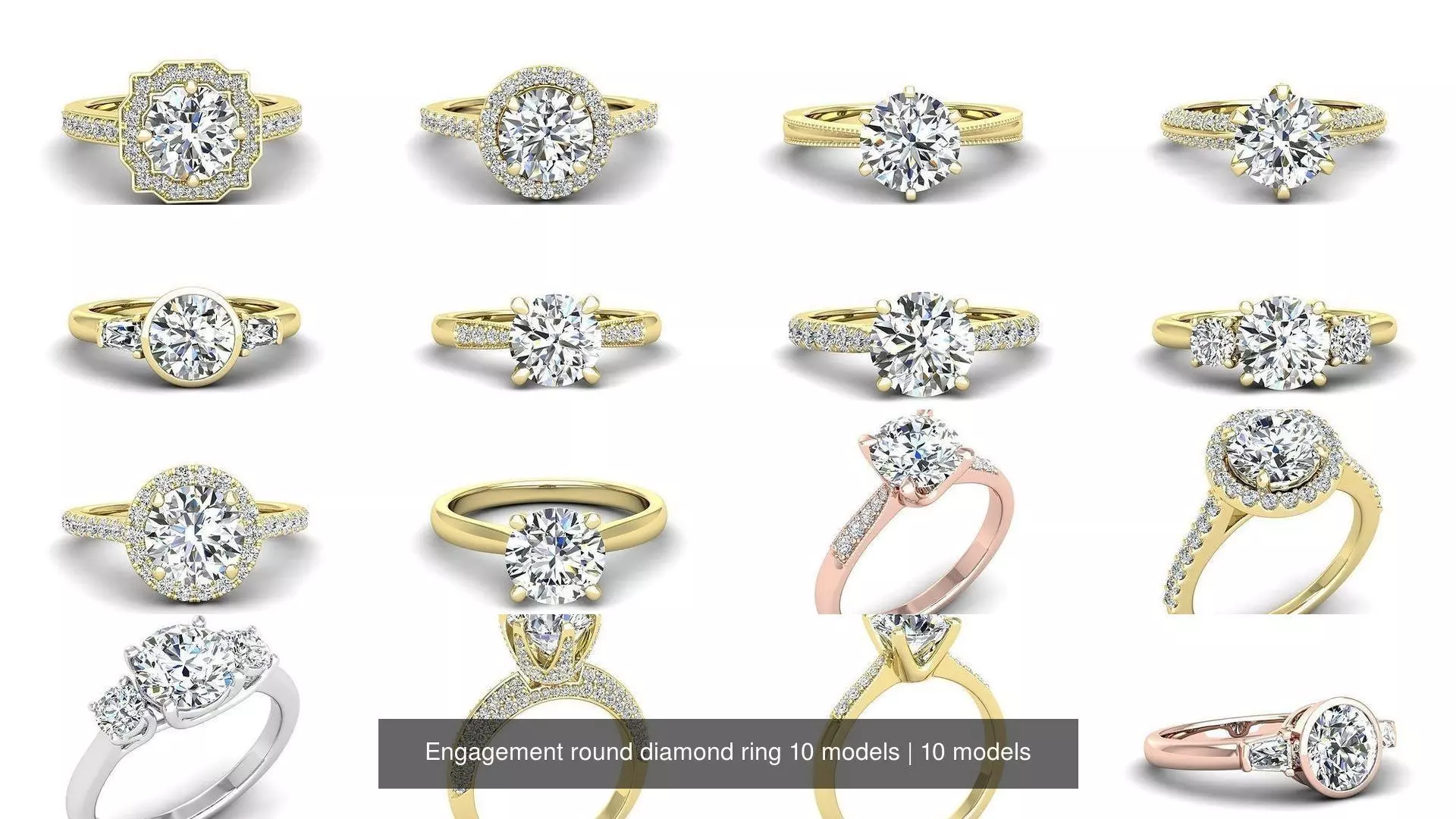 Engagement round diamond ring 10 models 3D Model Collection_0