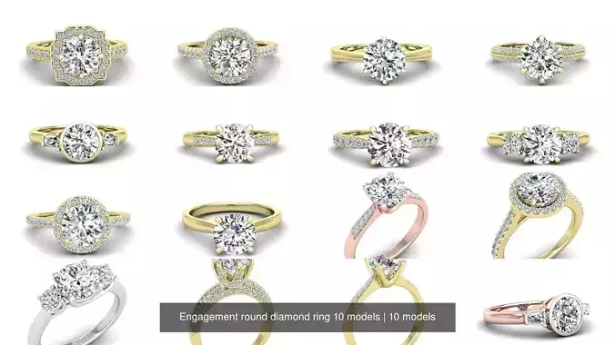 Engagement round diamond ring 10 models 3D Model Collection