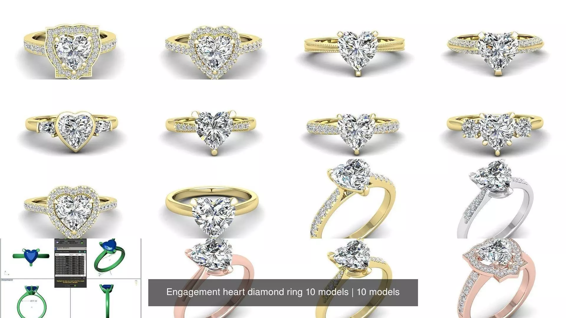 Engagement heart diamond ring 10 models 3D Model Collection_0
