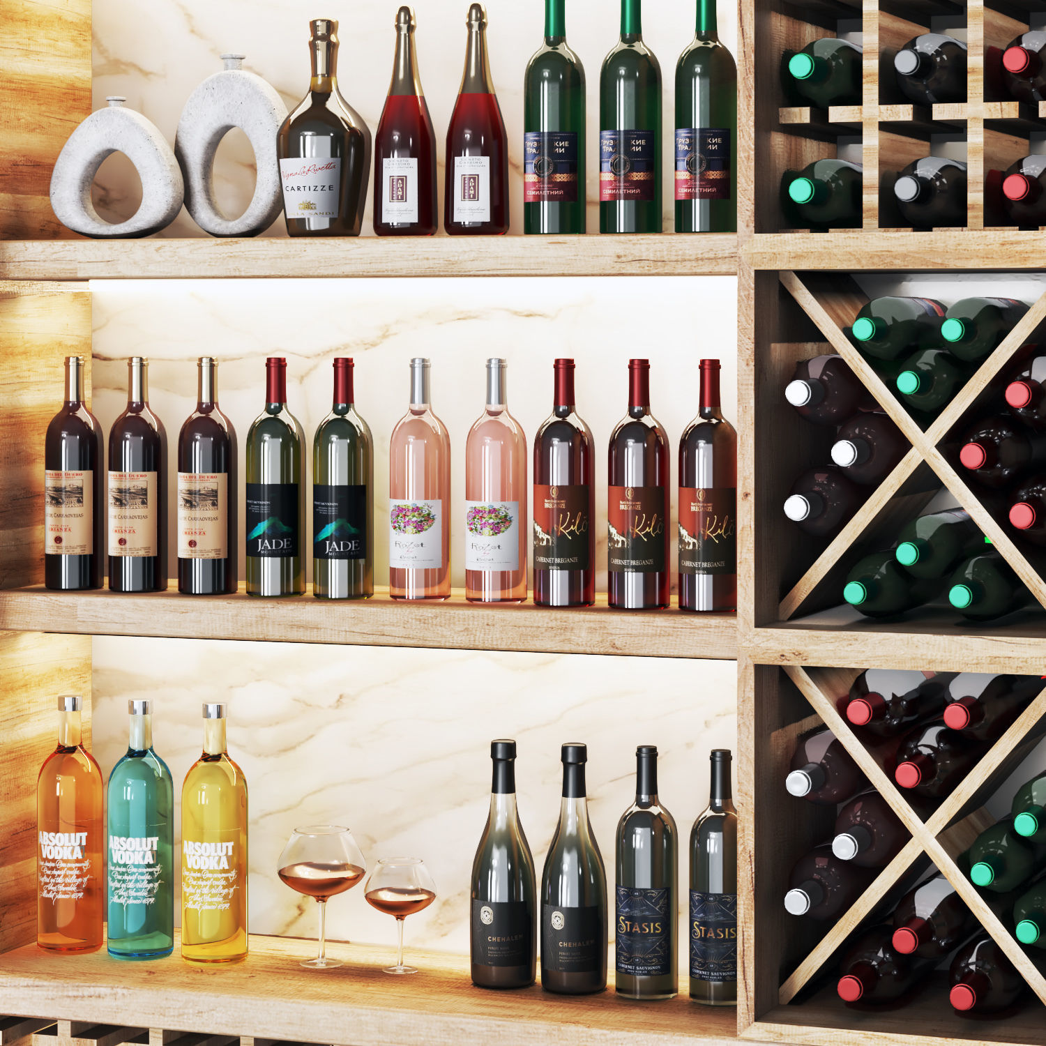 minibar03 - wine shelf Low-poly 3D model_3