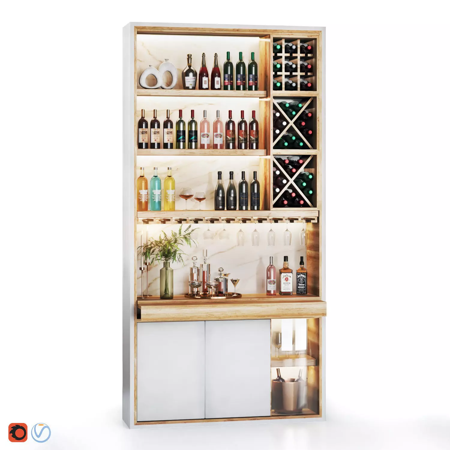 minibar03 - wine shelf Low-poly 3D model_0