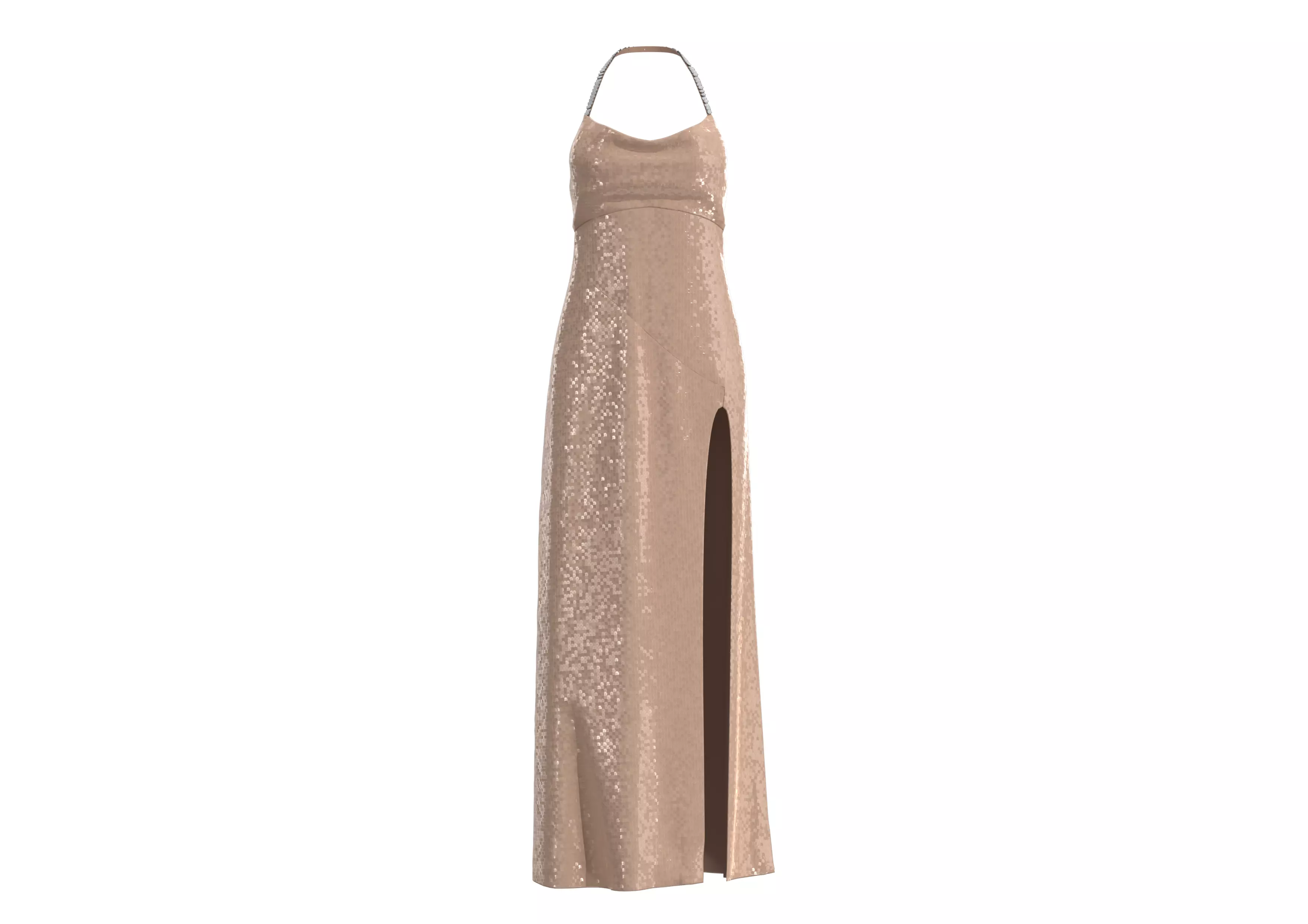 Golden Sequin Halter Neck High-Slit Evening Gown Free low-poly 3D model