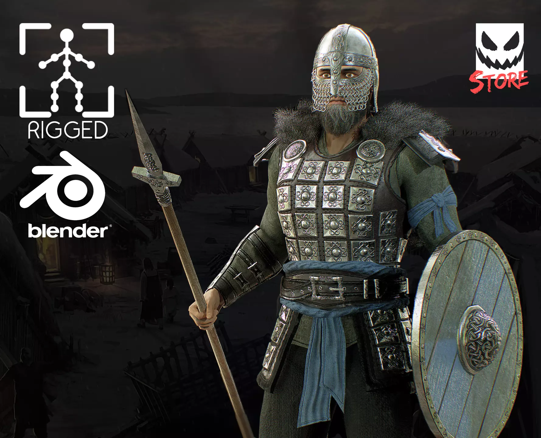 Viking Knight Low-poly 3D model_0