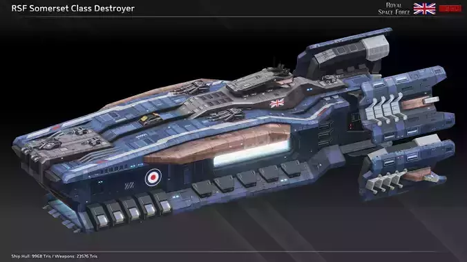 RSF Spaceship Somerset Class Destroyer Low-poly 3D model