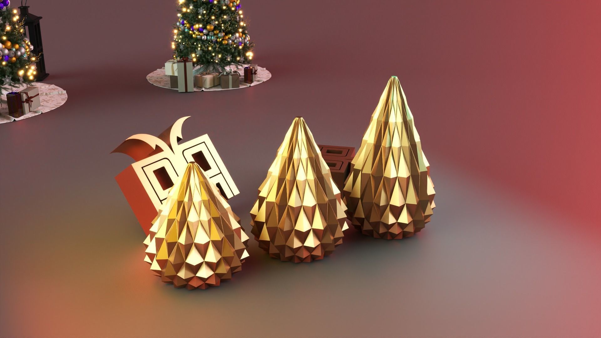 Parametric Christmas Tree set 3D print model_8