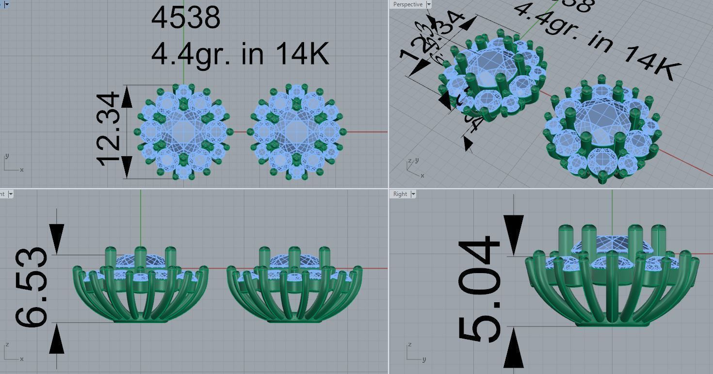 Round Cluster Earring 4538 3D print model_5