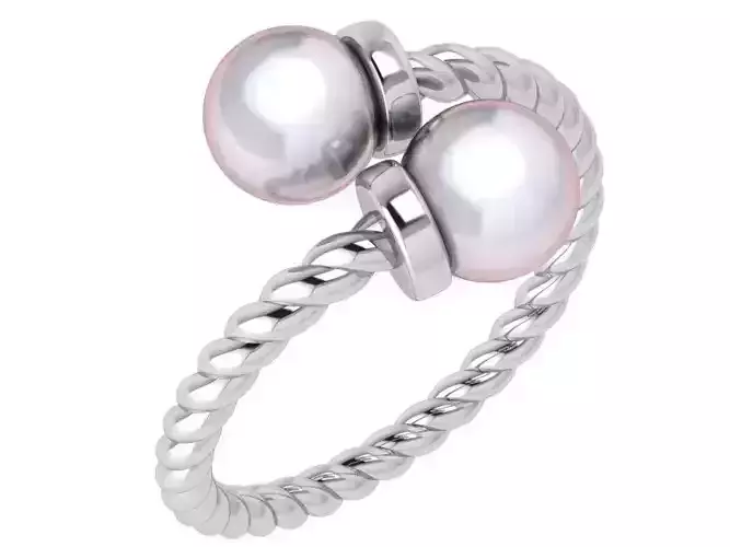 Rope Textured Spiral Ring With Pearl 4552