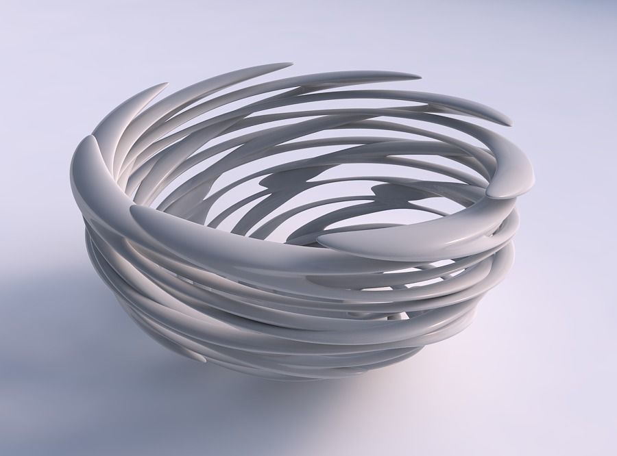Bowl wide cylindrical with interlacing lattice very twisted 3D print model_0
