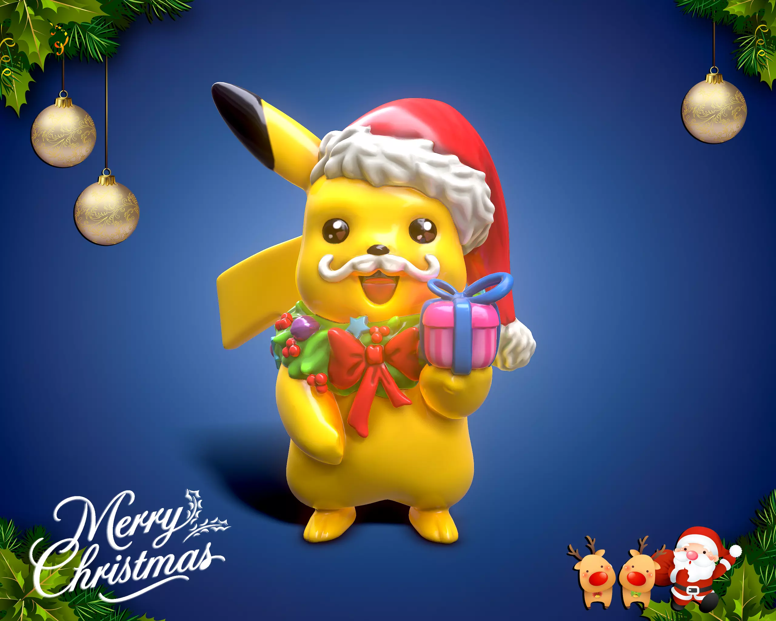 Pikachu 01 Christmas 3d print Stl Pokemon 3D print model 3D print model