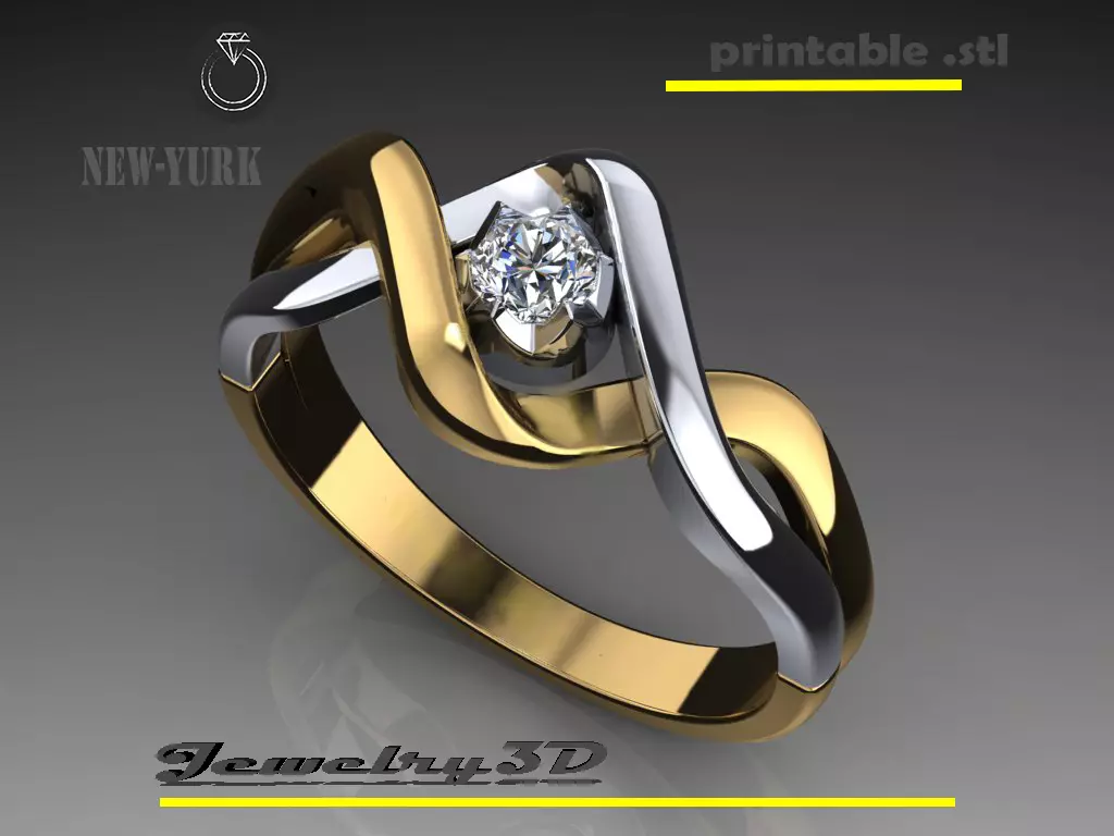woman Ring 2 colors and gem 015ct 3D print model