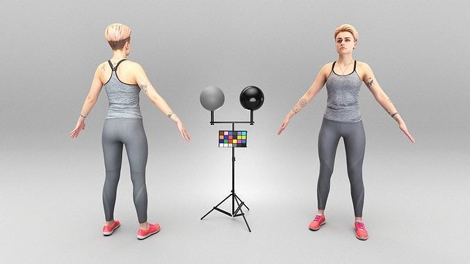 Sporty woman in grey outfit ready for animation 412 Low-poly 3D model
