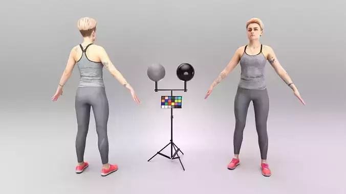 Sporty woman in grey outfit ready for animation 412 Low-poly 3D model