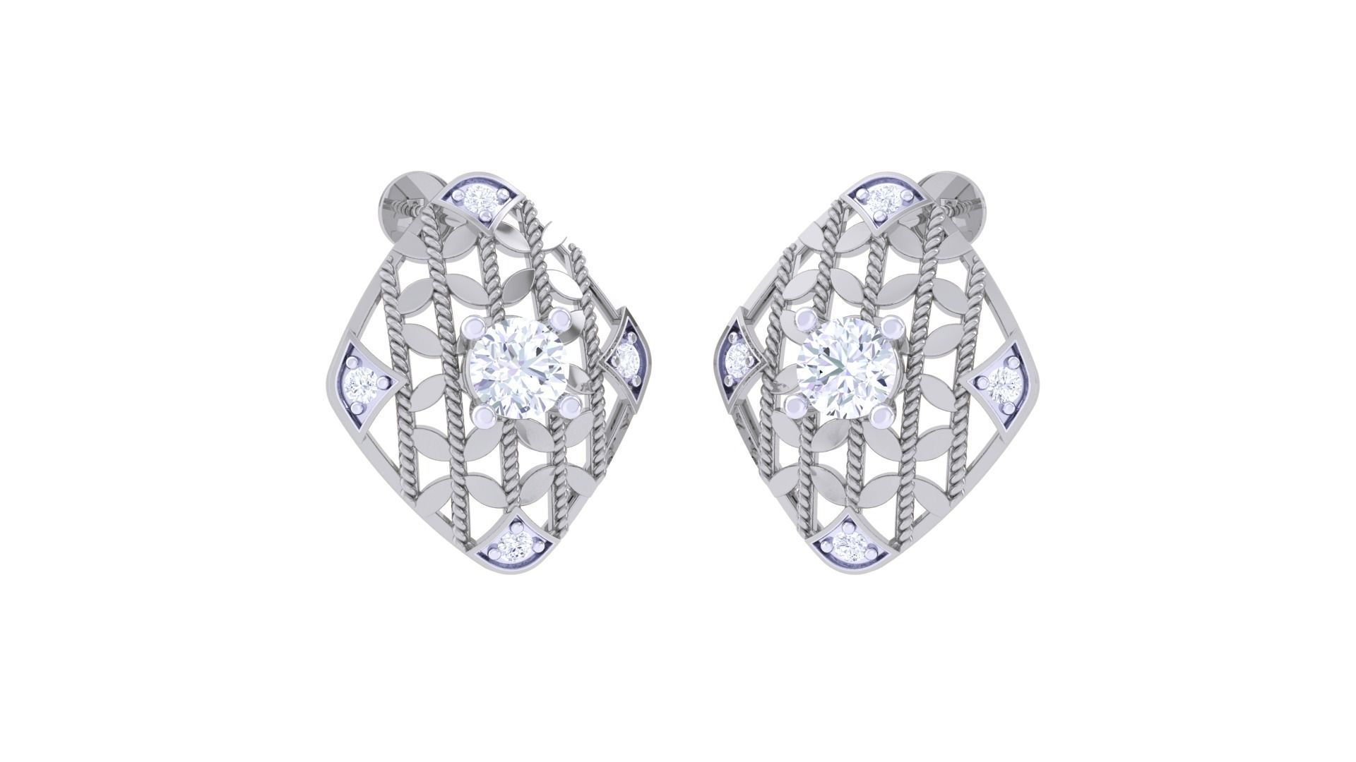 Wire Mesh Solitaire High Jewelry Pendant Earrings Set 3D print model_6