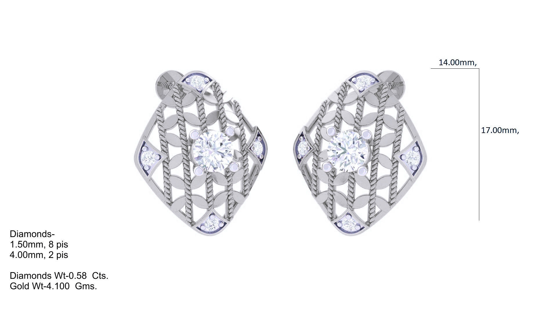Wire Mesh Solitaire High Jewelry Pendant Earrings Set 3D print model_3