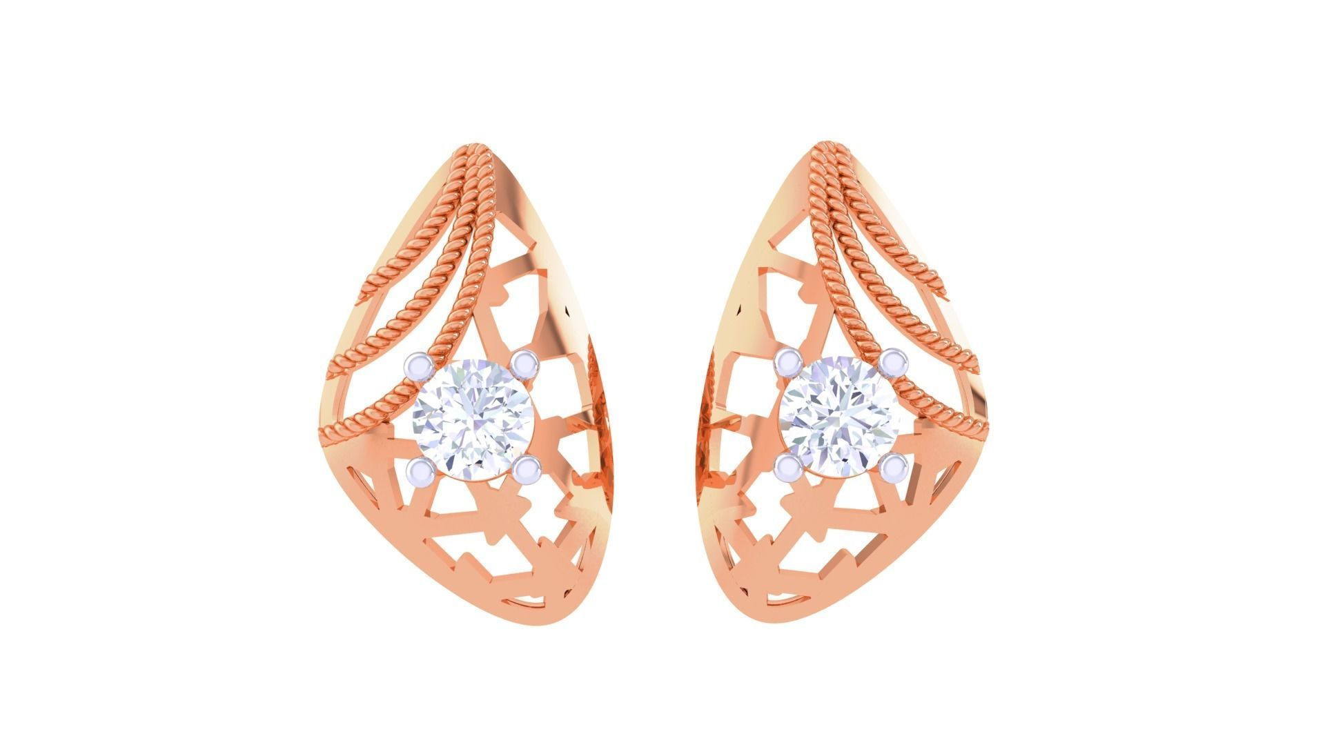 Wire Mesh Solitaire High Jewelry Pendant Earrings Set 3D print model_10