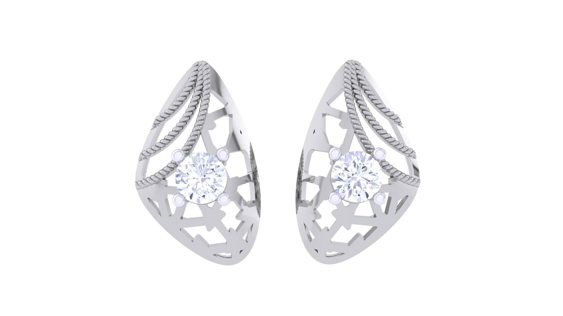 Wire Mesh Solitaire High Jewelry Pendant Earrings Set 3D print model_9