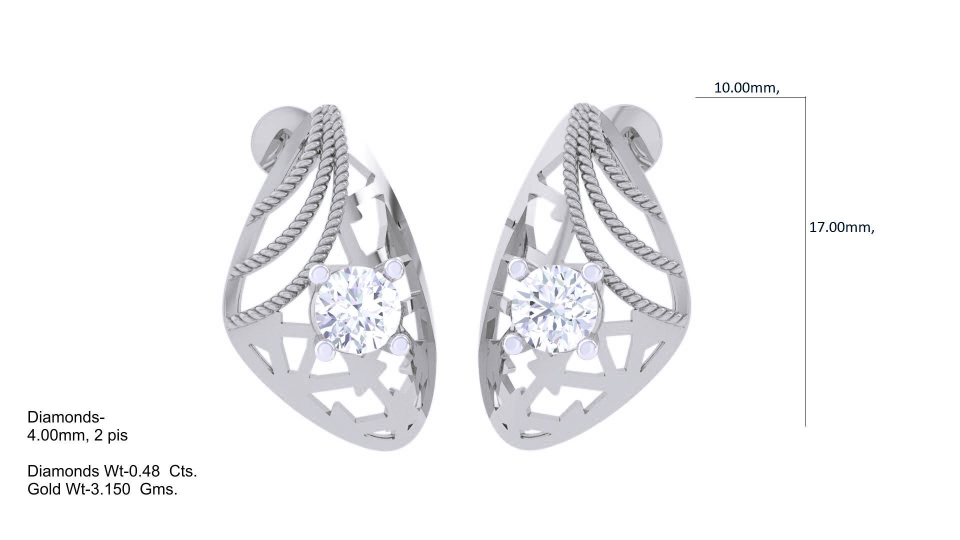 Wire Mesh Solitaire High Jewelry Pendant Earrings Set 3D print model_3