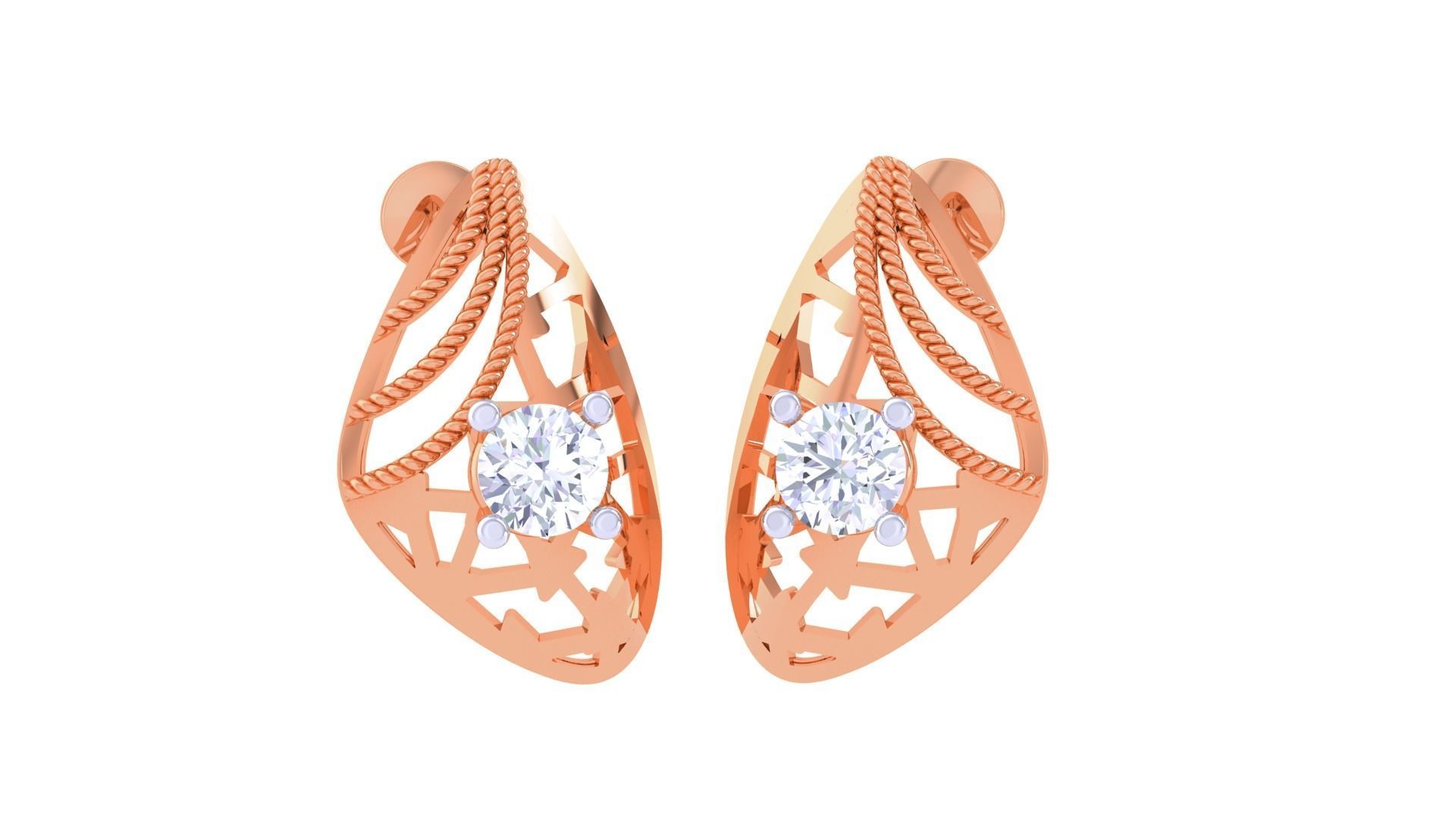 Wire Mesh Solitaire High Jewelry Pendant Earrings Set 3D print model_1