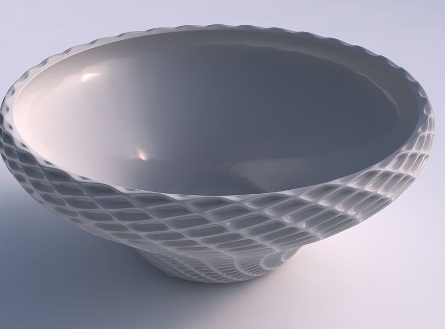 Bowl wide and twisted with grid piramides 2 3D print model_0