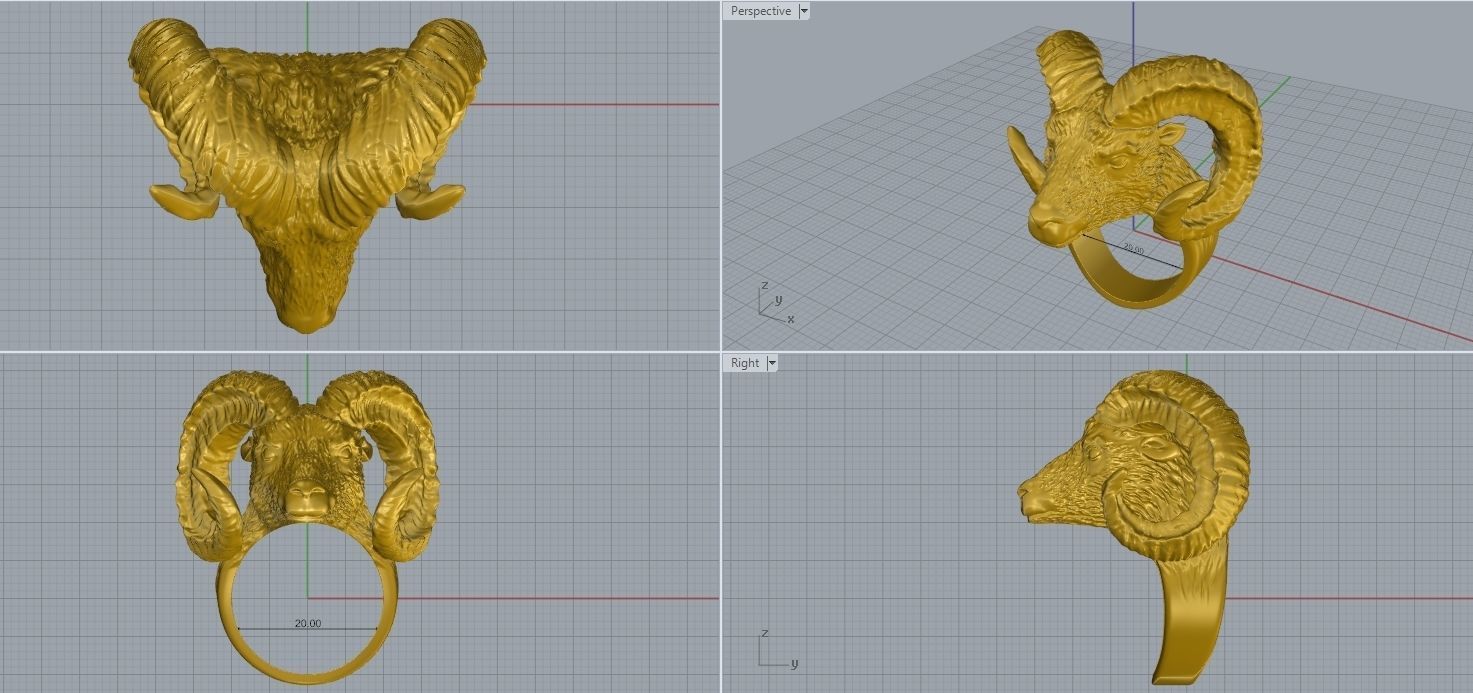 Ram head 3d ring 3D print model_7