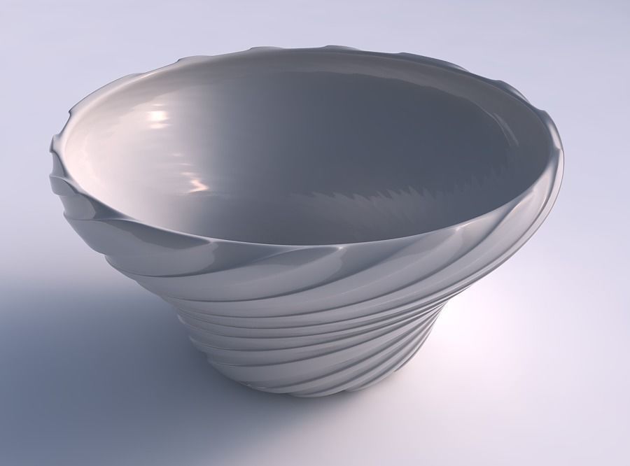 Bowl wide and twisted with twisted smooth ribbons 3D print model_0