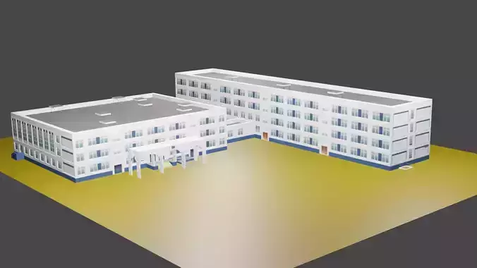 Modern School  Building 3D Model 3D model