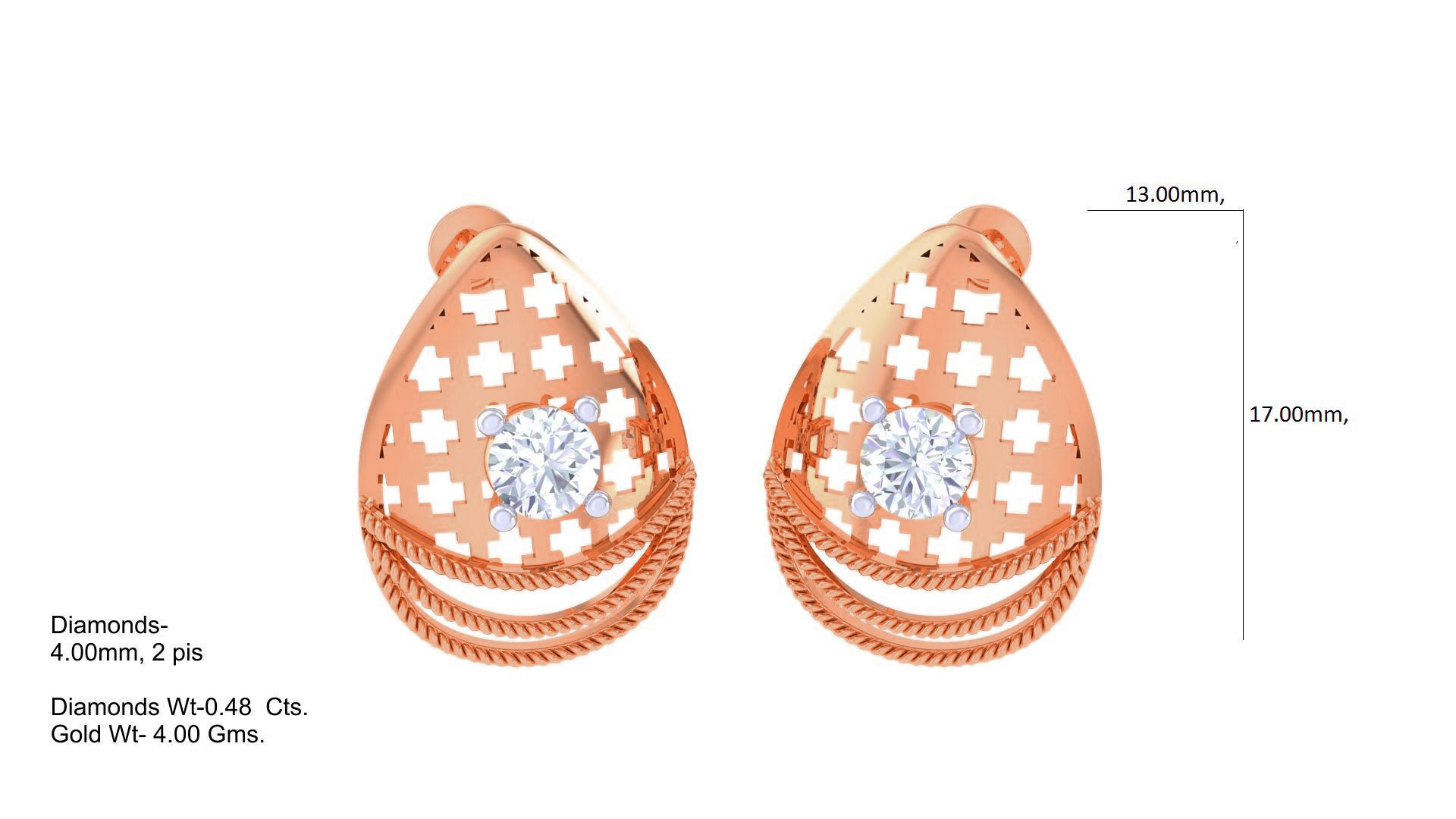 Wire Mesh Solitaire High Jewelry Pendant Earrings Set 3D print model_4