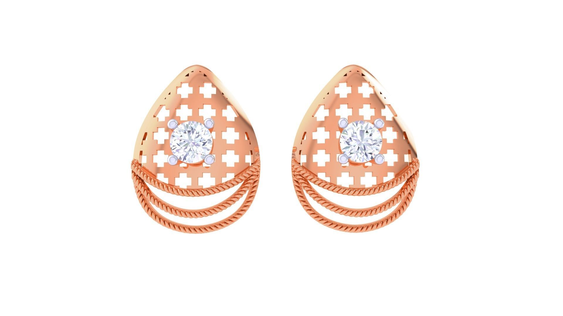 Wire Mesh Solitaire High Jewelry Pendant Earrings Set 3D print model_10