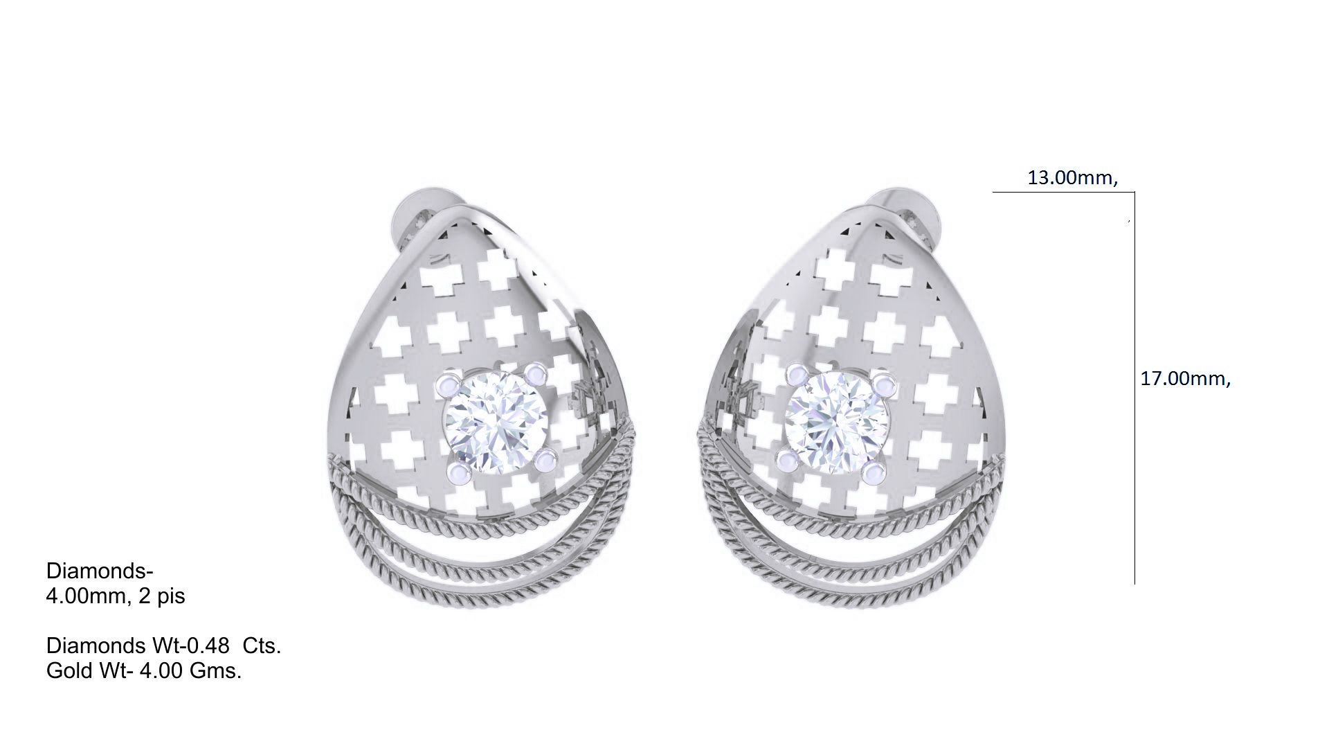 Wire Mesh Solitaire High Jewelry Pendant Earrings Set 3D print model_3