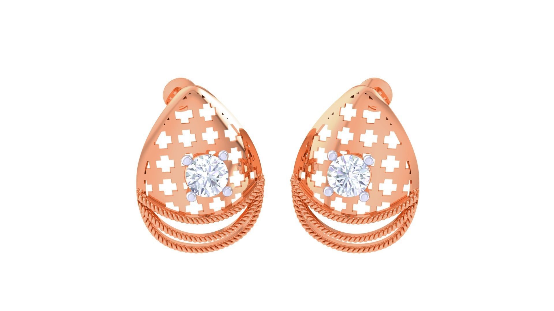 Wire Mesh Solitaire High Jewelry Pendant Earrings Set 3D print model_1