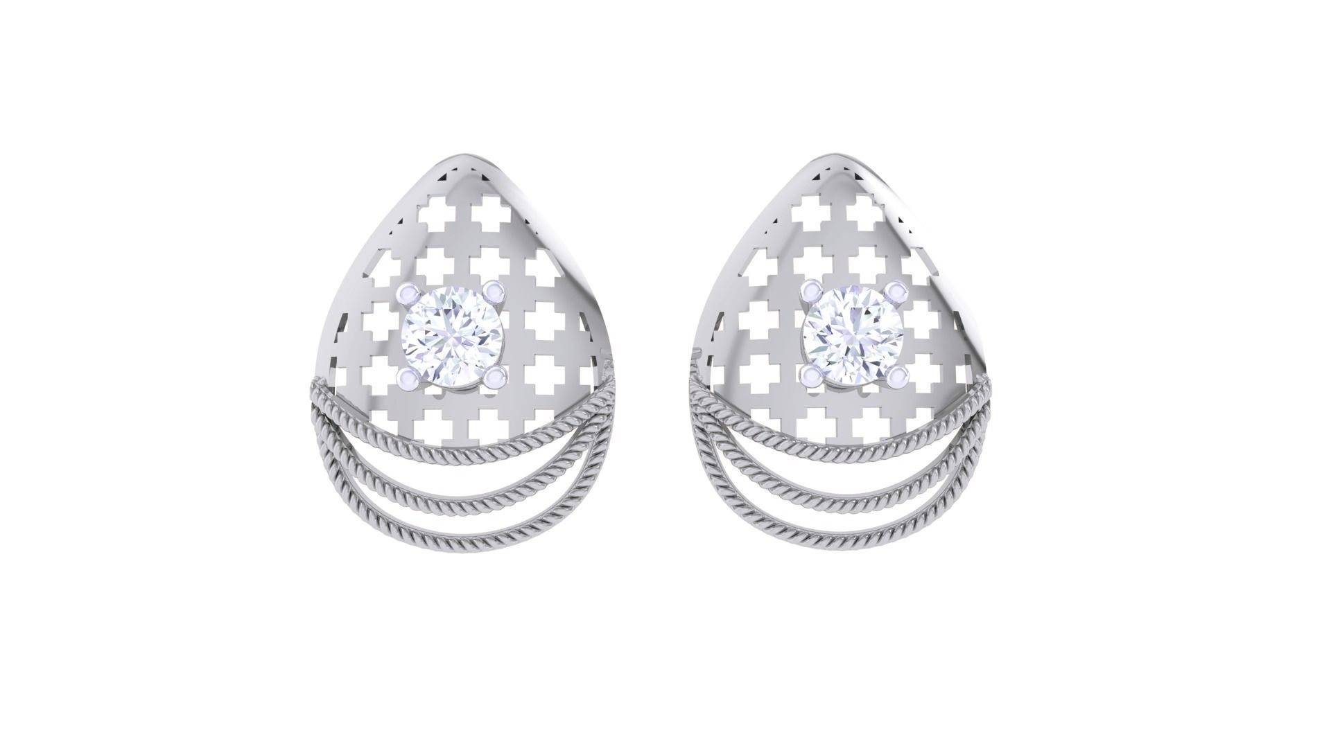 Wire Mesh Solitaire High Jewelry Pendant Earrings Set 3D print model_9