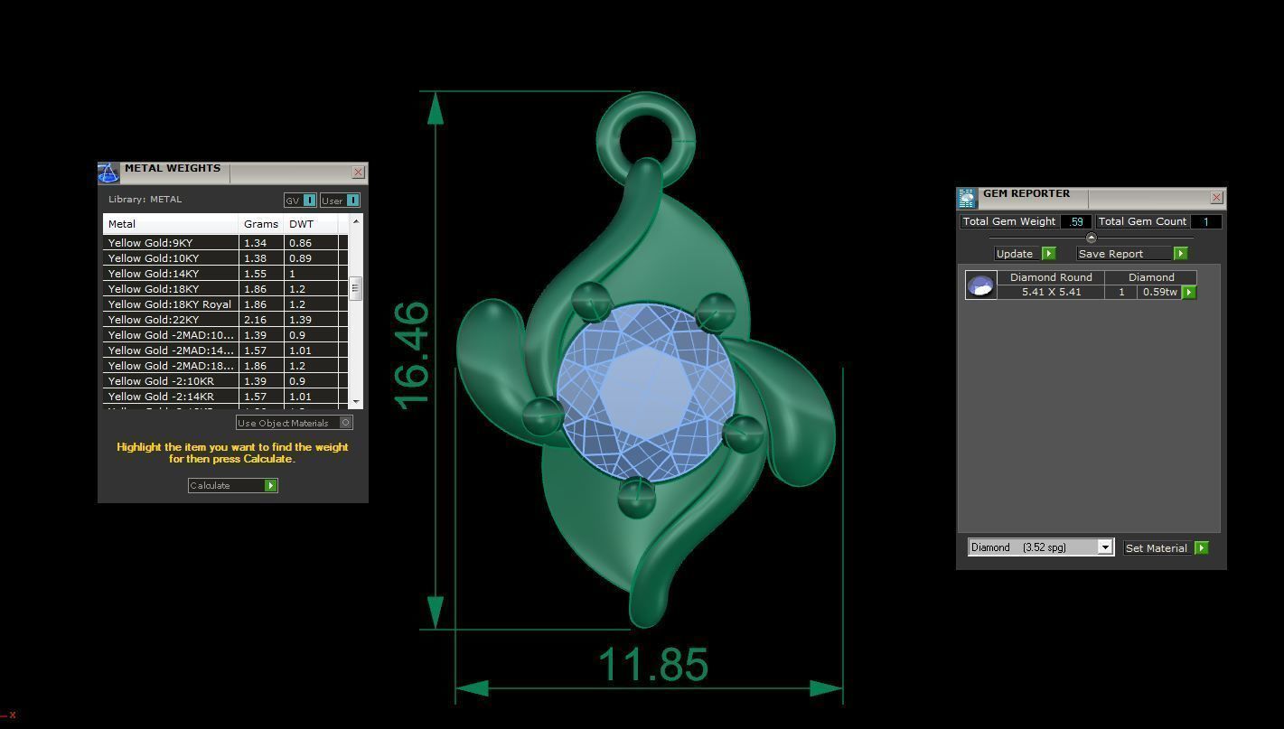 Light Solitaire Pendant Earrings Set 3dm stl obj mtl gltf glb 3D print model_6