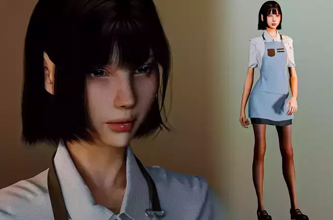 Waitress Girl - Game Ready Low-poly 3D model