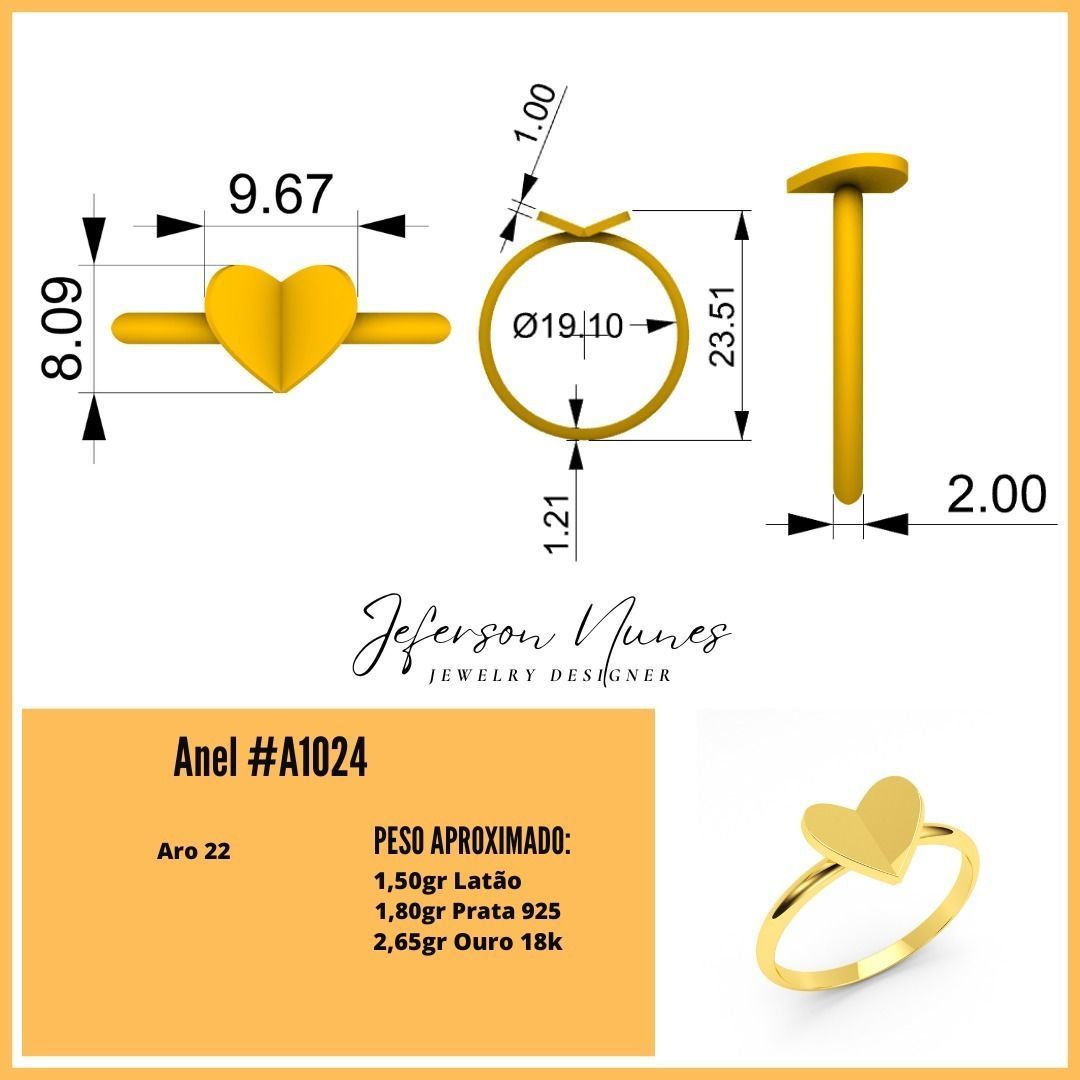Anel Coracao A1024 3D print model_2