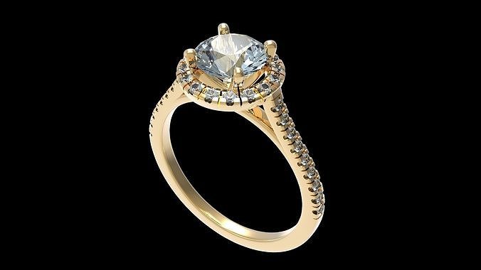 Halo Engagement Ring  USA 6 3D print model
