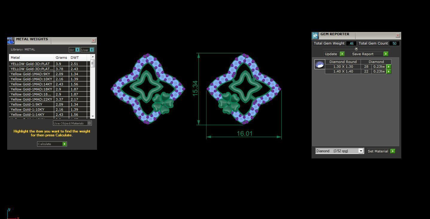 High Jewelry Pendant Earrings Set 3dm stl obj mtl gltf glb 3D print model_4