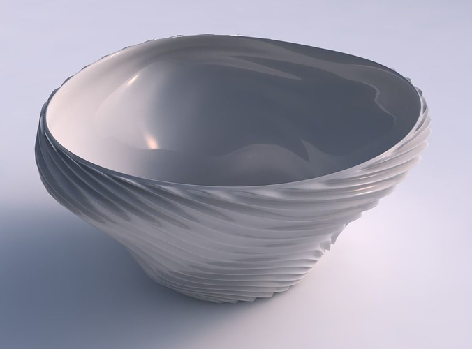 Bowl wide and twisted with wavy extruded lines 2
