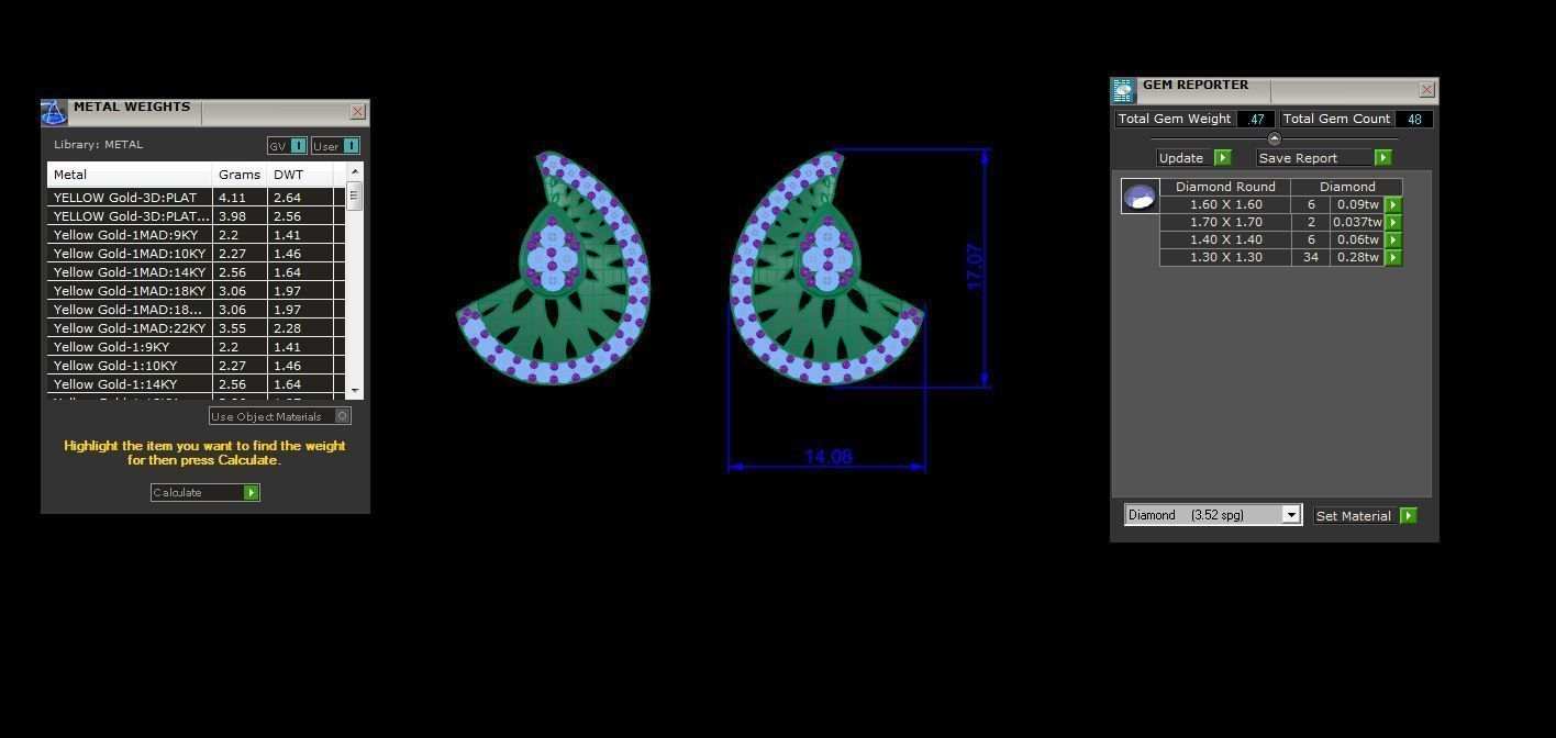 High Jewelry Pendant Earrings Set 3dm stl obj mtl gltf glb 3D print model_3