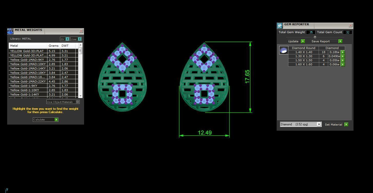 High Jewelry Pendant Earrings Set 3dm stl obj mtl gltf glb 3D print model_8